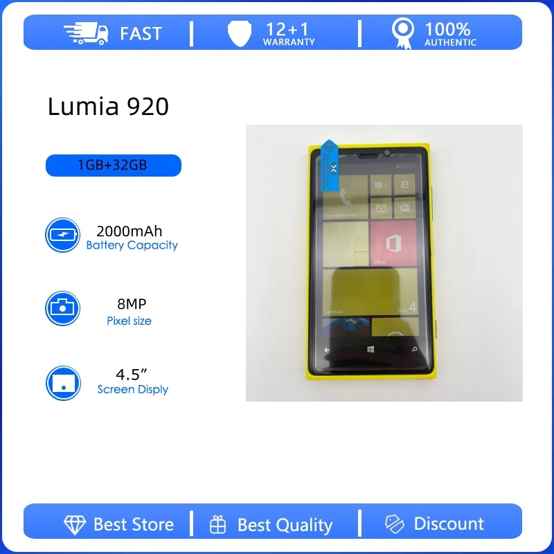 Разблокированный восстановленный оригинальный мобильный телефон Lumia 920 4G с одной SIM-картой GSM 900/1800, 2000 мАч, 8 МП, сделано в Финляндии