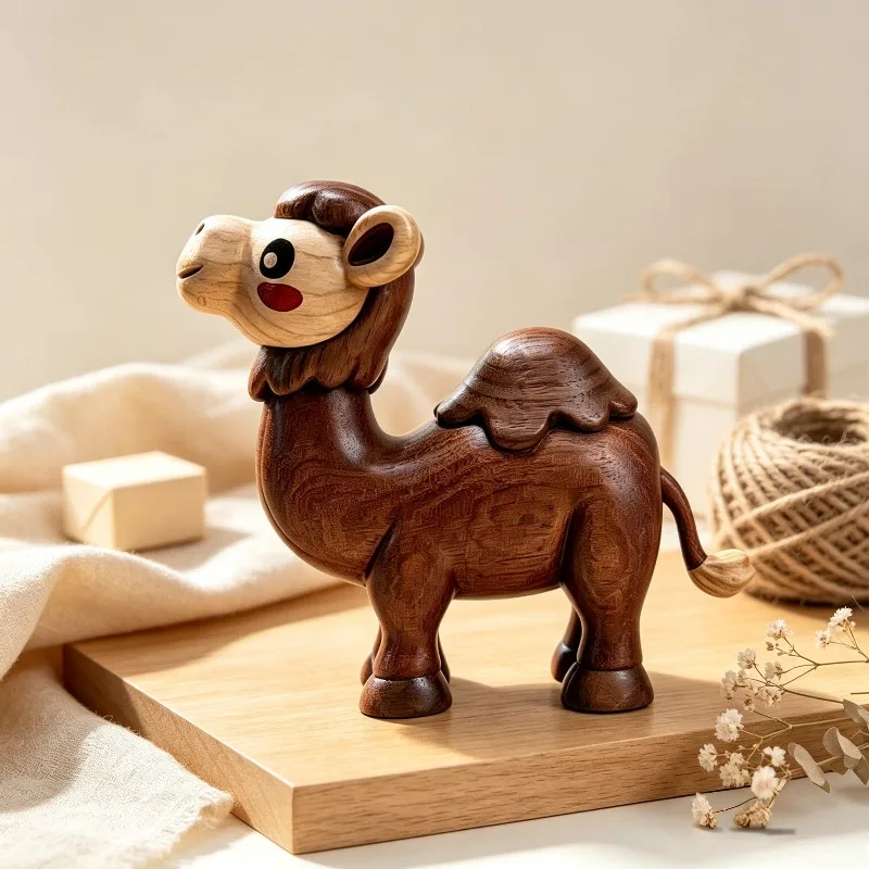 Nordic Solid Wood Camel Sculpture Ornaments Living Room Porch Bedroom Office Tabletop Animal Furnishings Crafts Birthday Gifts