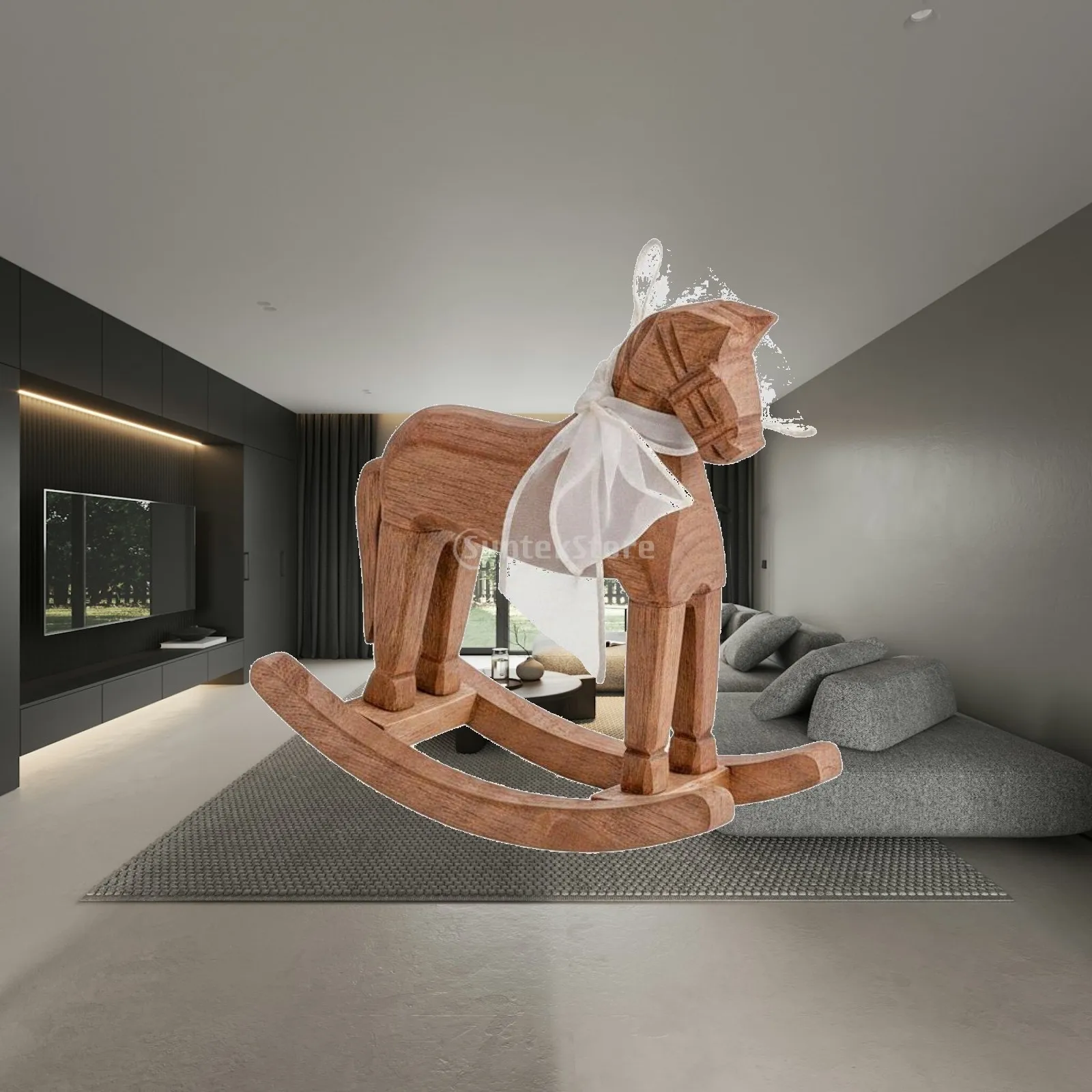 Wooden Rocking Horse Compact Size House Decoration for Photography Prop