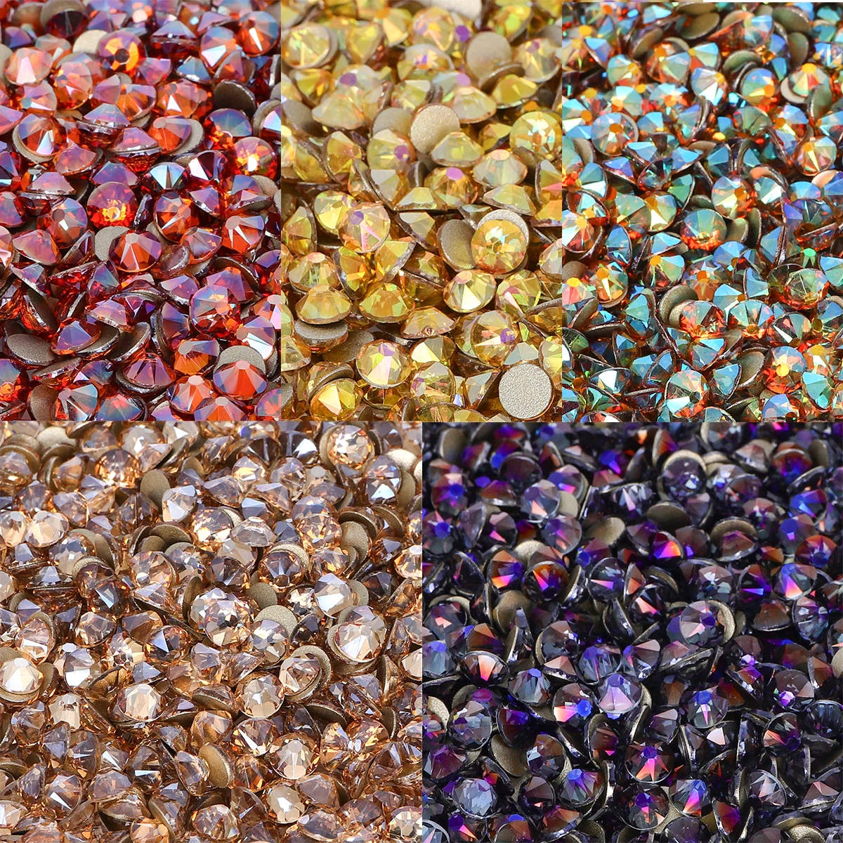 

Glass Flat Back AAAA Rhinestones Golden Bottom 16 Cut Facets Crystals Gems Diamond Stones Nail Art Accessories For Nail Charms