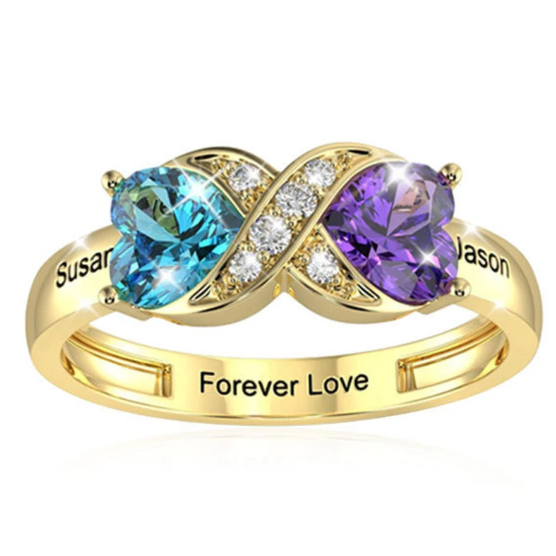 

Custom Birthstone Rings for Women Personalized Birthstone Names Engraved Promise Ring for Mother Daughter Wife Birthday Gifts