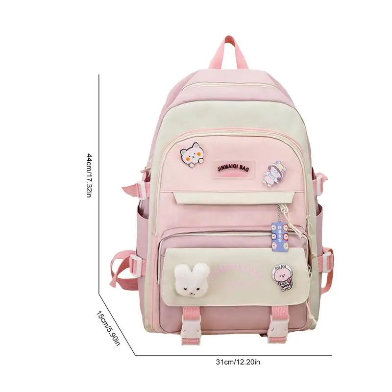 Kawaii Ba Lô Combo Ba Lô Xinh Xắn Cho Trường Học Với Kawaii Mặt Dây Chuyền Gấu 5 Miếng Nhẹ Oxford Canvas Ba Lô Bộ Với