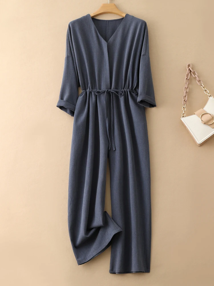 

Красный комбинезон Red Joy: оригинальный дизайн, свободный крой, широкие штанины, V-образный вырез, весенняя новинка, высокая талия, длинные брюки