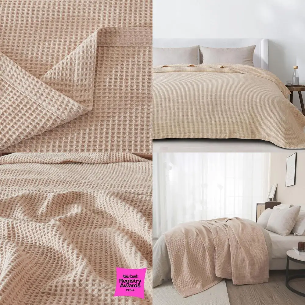 

Одеяло вафельного плетения из 100% хлопка двойного размера — мягкое, дышащее для лета и весны, 90x66 дюймов