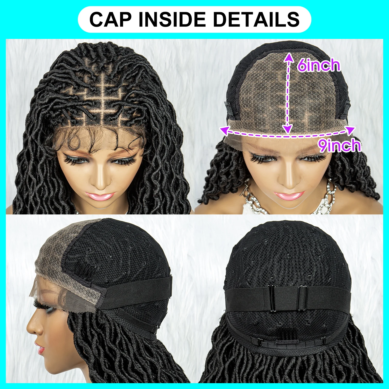 Cornrow Synthetische Gevlochten Pruiken 9*6 Lace Front Pruik Vierkante Knooploze Doos Gevlochten Dreadlock Pruik Met Krullend Uiteinde Voor Afrikaanse Vrouwen