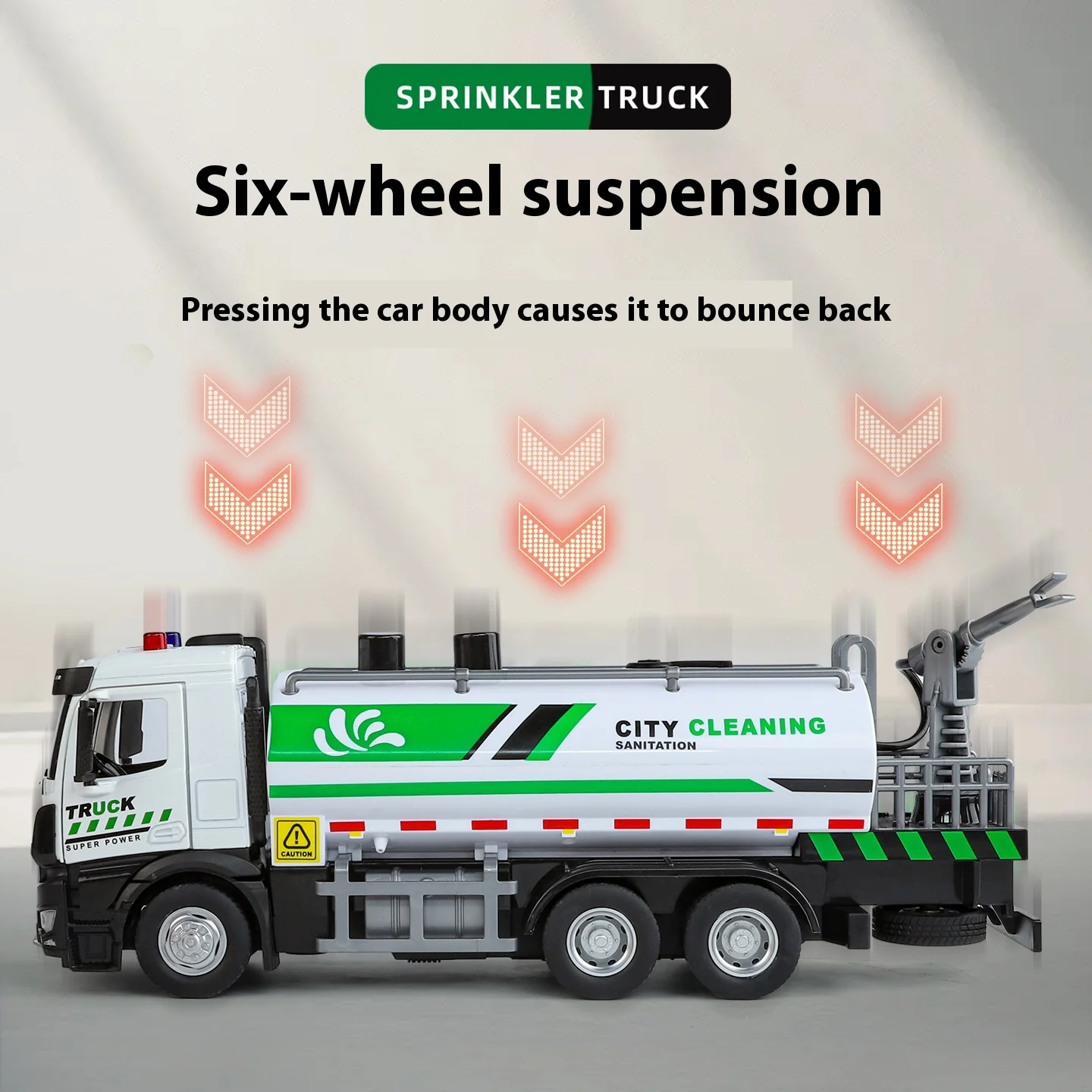 Large city sprinkler truck model metal die casting simulation sound and light children's toy engineering car Christmas gift