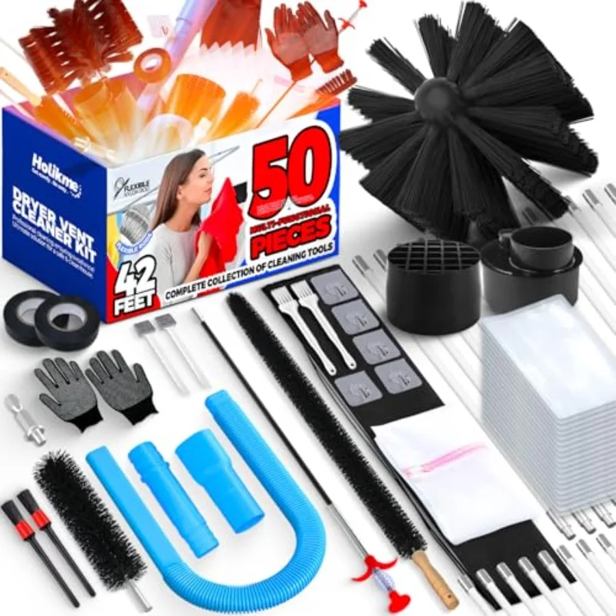 

Dryer Vent Cleaner Kit with Omnidirectional Blue Dryer Lint Brush and Vacuum Attachment Includes Dryer Vent Cleaning Tool Lint
