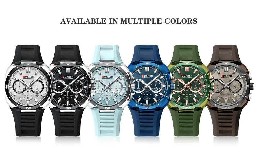 CURREN Herren Luxus-Sportuhr Chronograph Quarz-Armbanduhr mit Silikonarmband Leuchtende Zeiger Relógio Masculino – Detail 8