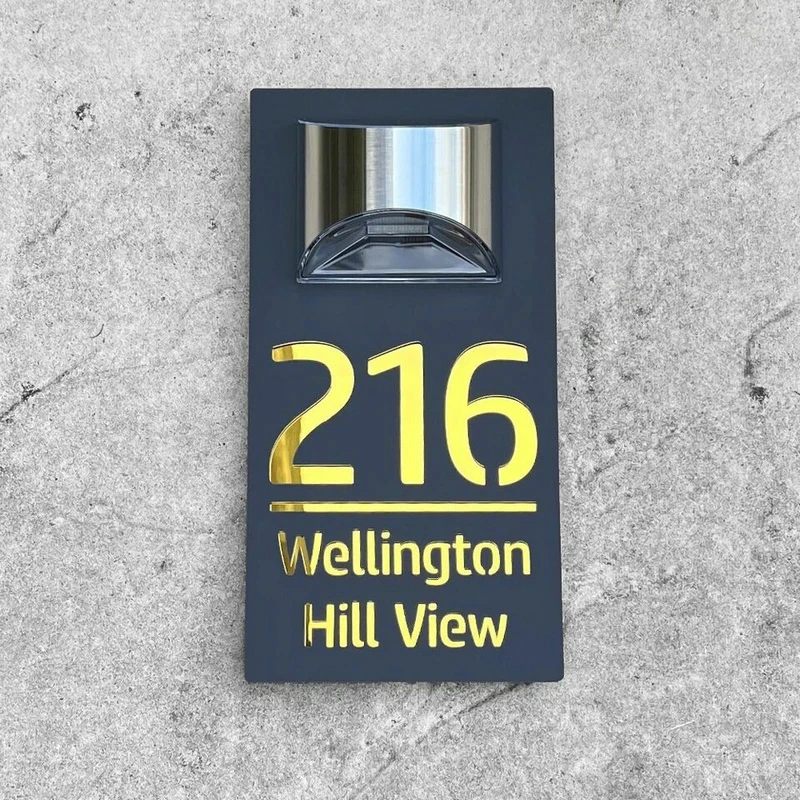 Customized Outdoor House Sign Solar LED Light Modern Residential Address Sign Laser Cut Address Plaque Street Name Door Plates