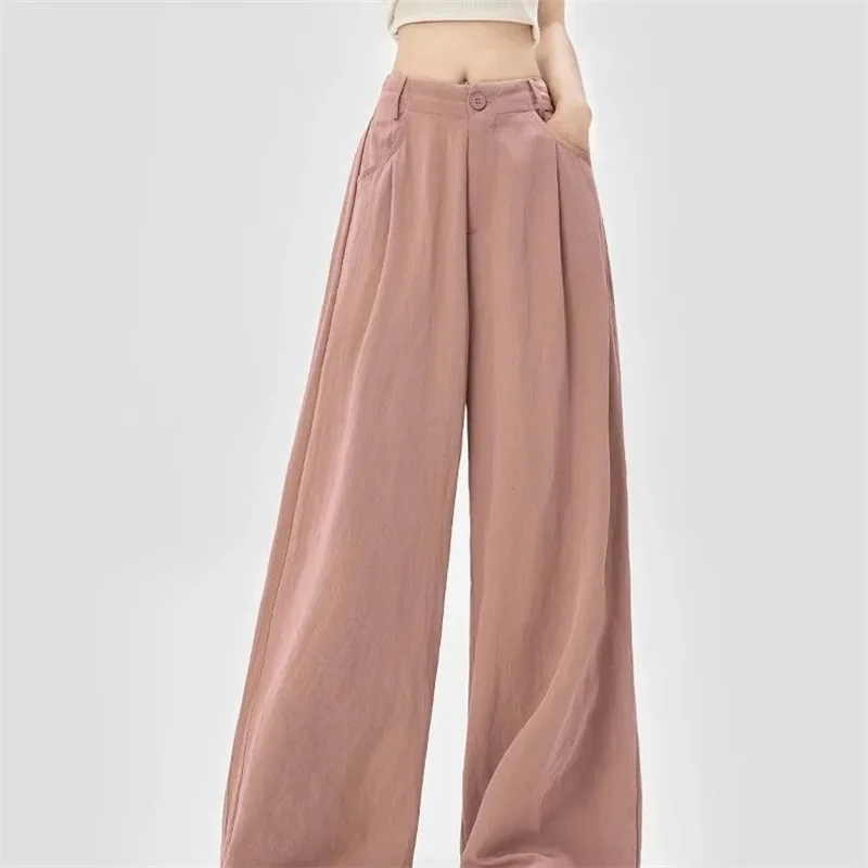 Cotton and Linen Women's Wide Leg Full Pants High Waist Summer Female Elegant Minimalism Straight Loose Trousers 2025 Autumn