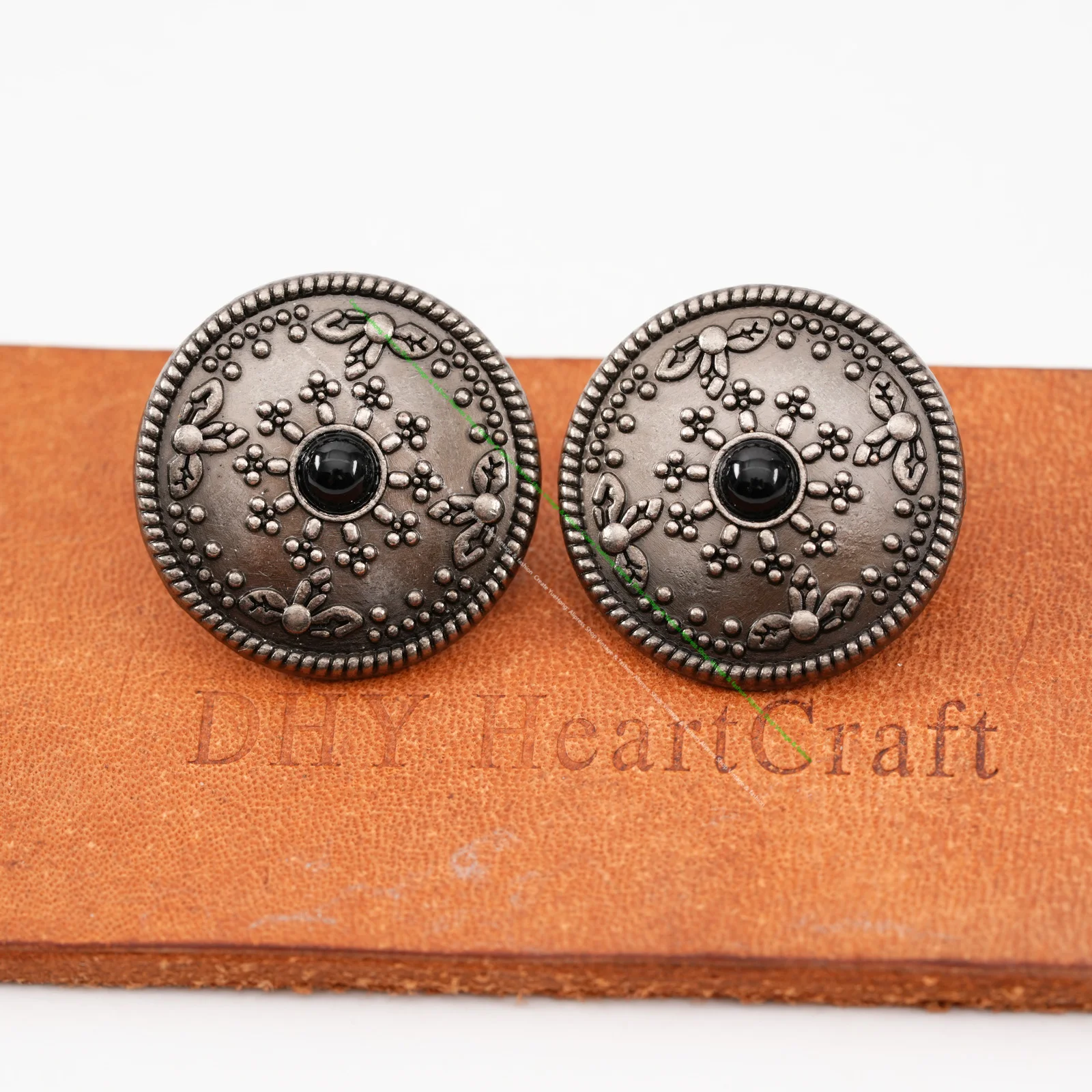 10PC 26MM Black Turquoise Sun Star Retro Silver Floral Rope Leathercraft Conchos