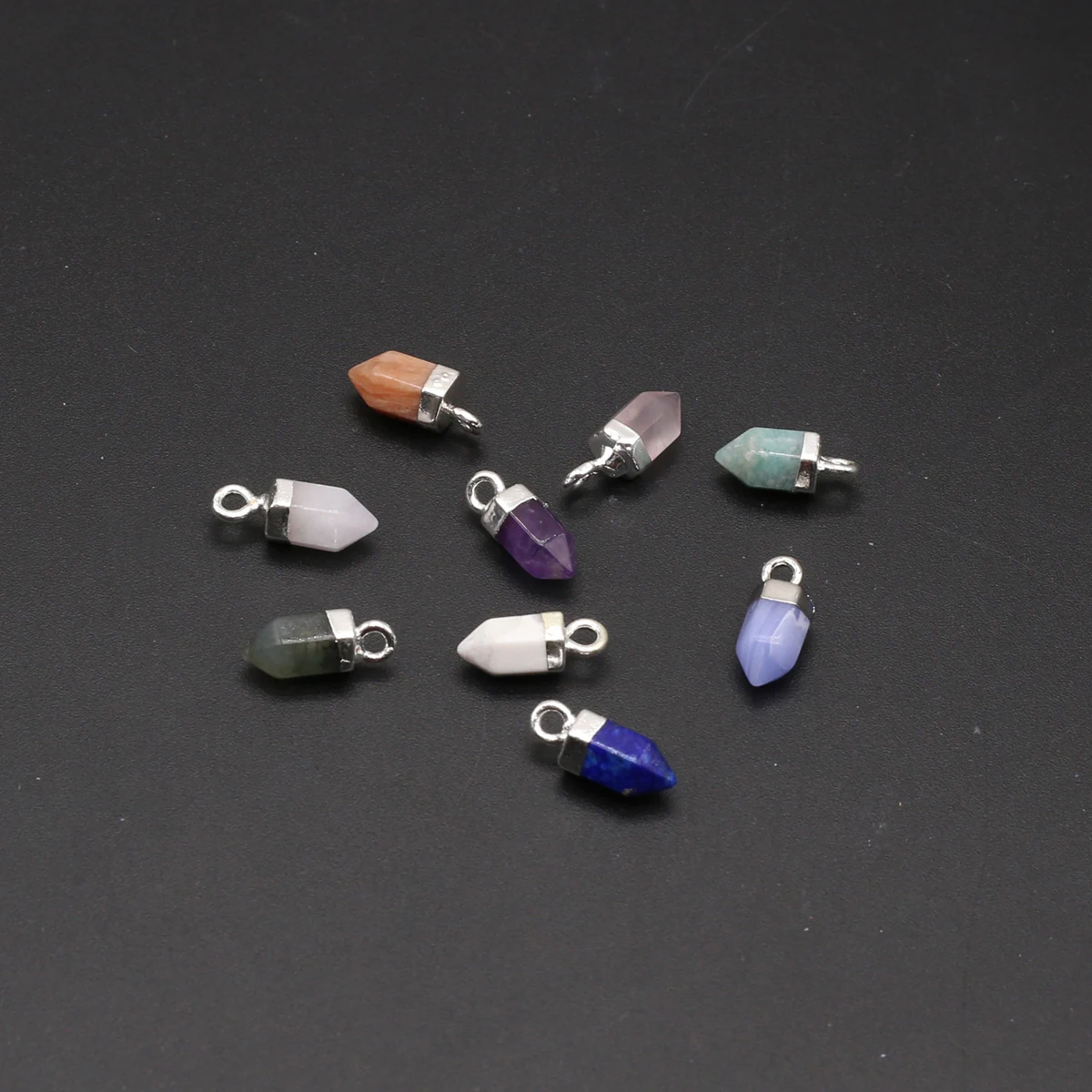 5pcs/lot Natural Stone Pendant Hexagonal Pyramid Amazonites Amethyst Pendant Charm for Jewelry Making DIY Necklace Earrings 5x13