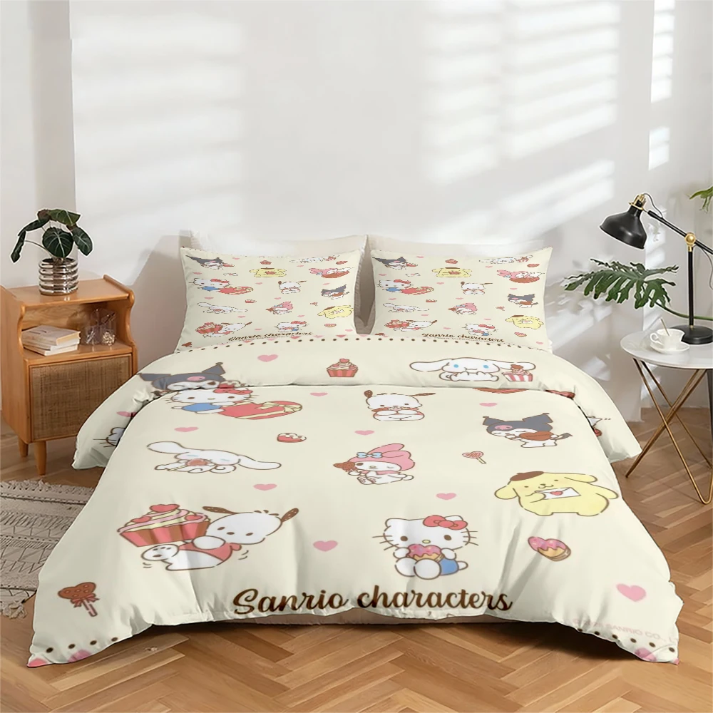 

3-Piece High-Definition Digital Print Bedding Set, Sanrio Cartoon Character Pattern Duvet Cover Set, Large Floral Duvet Cover Set, Includes 1 Duvet Cover + 2 Pillowcases, Suitable for Bedroom, Guest Room, Home Decoration, Polyester Fiber Duvet Cover + Pil