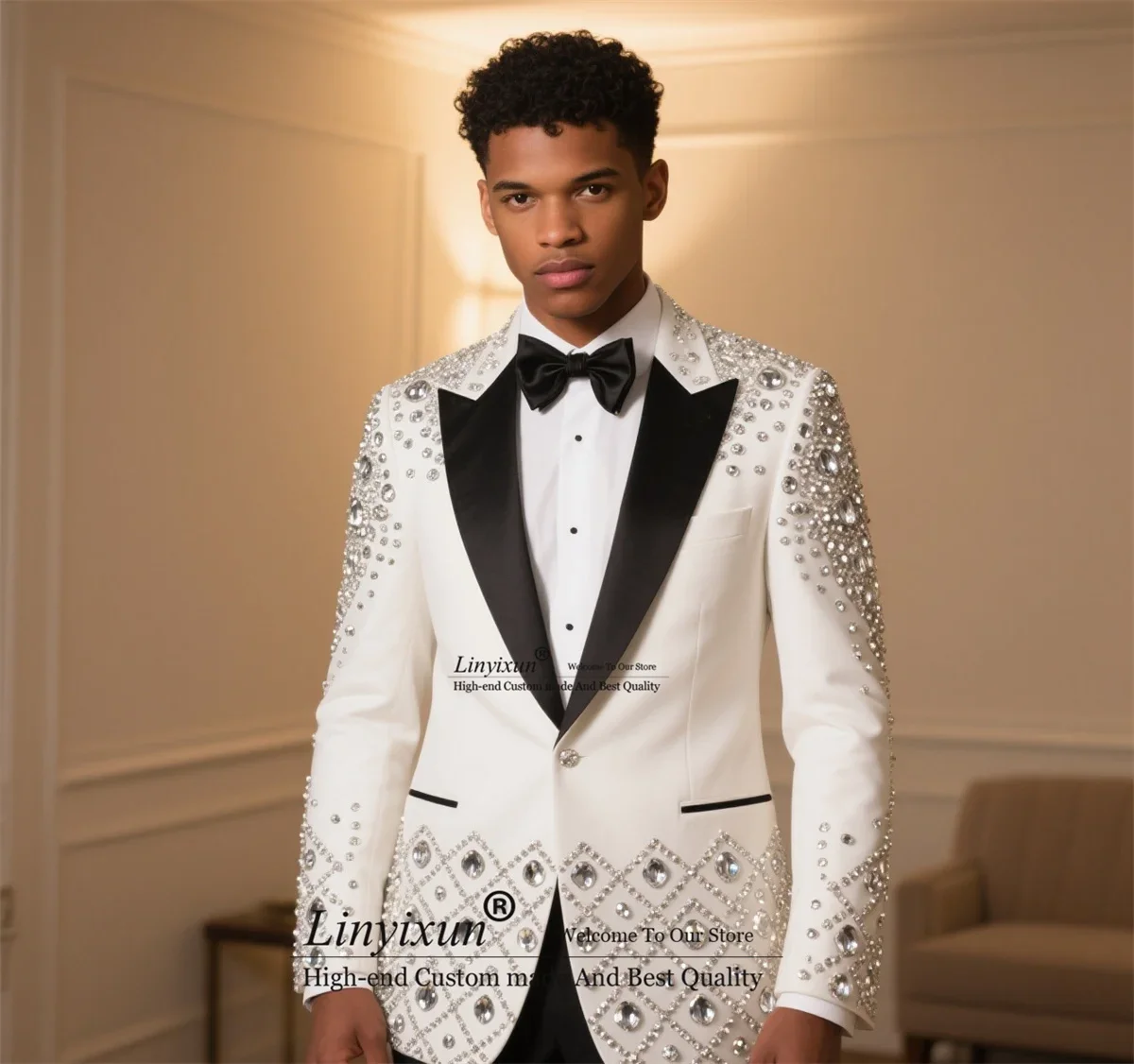 

Мужские костюмы с блестящими стразами и кристаллами, свадебные смокинги с остроконечными лацканами, комплекты из 2 предметов, мужской пиджак для жениха, тонкий индивидуальный Ropa hombre
