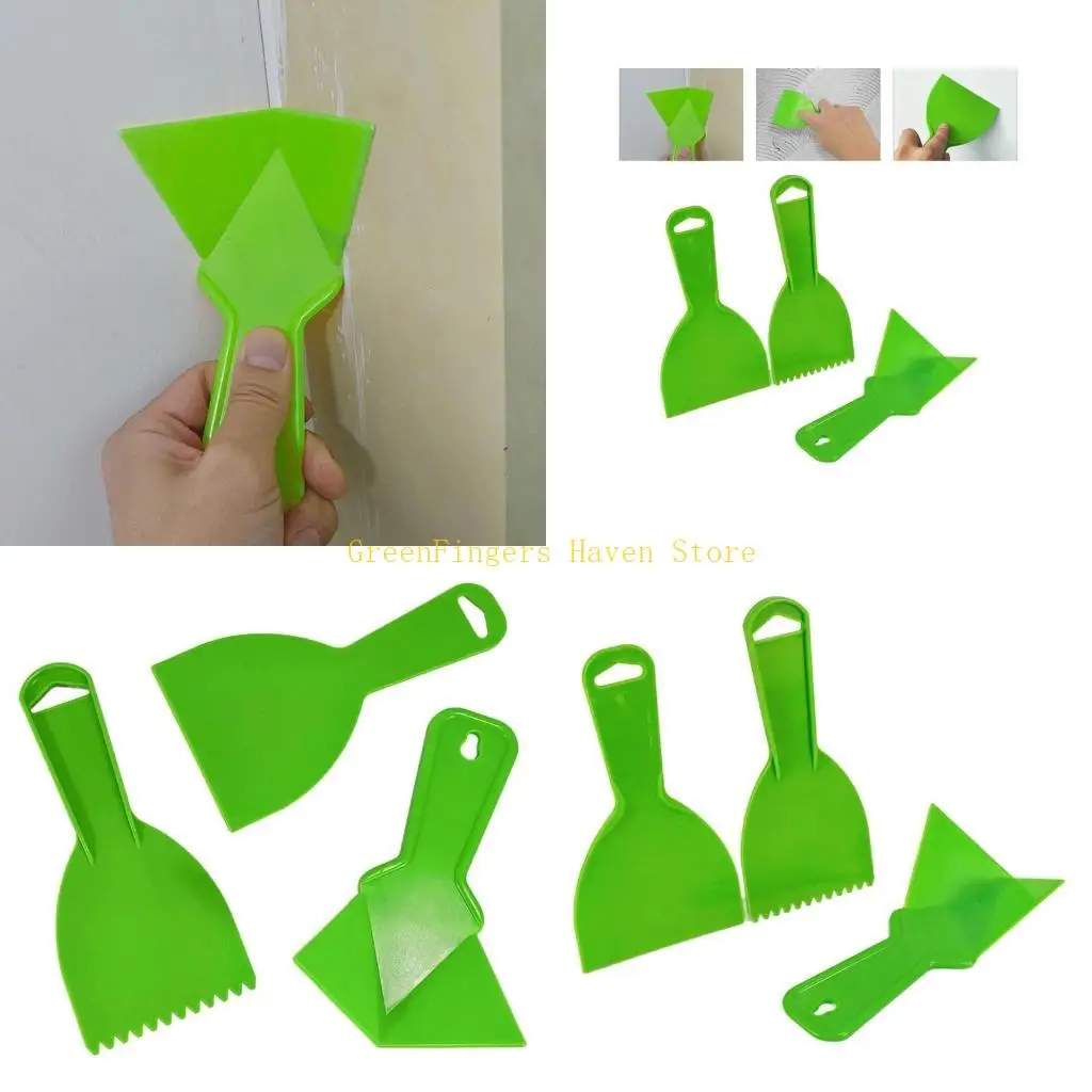 F68D Set of 3 Plastic Tooth Scrapers and Corner Trowel Tools for Spackle Application
