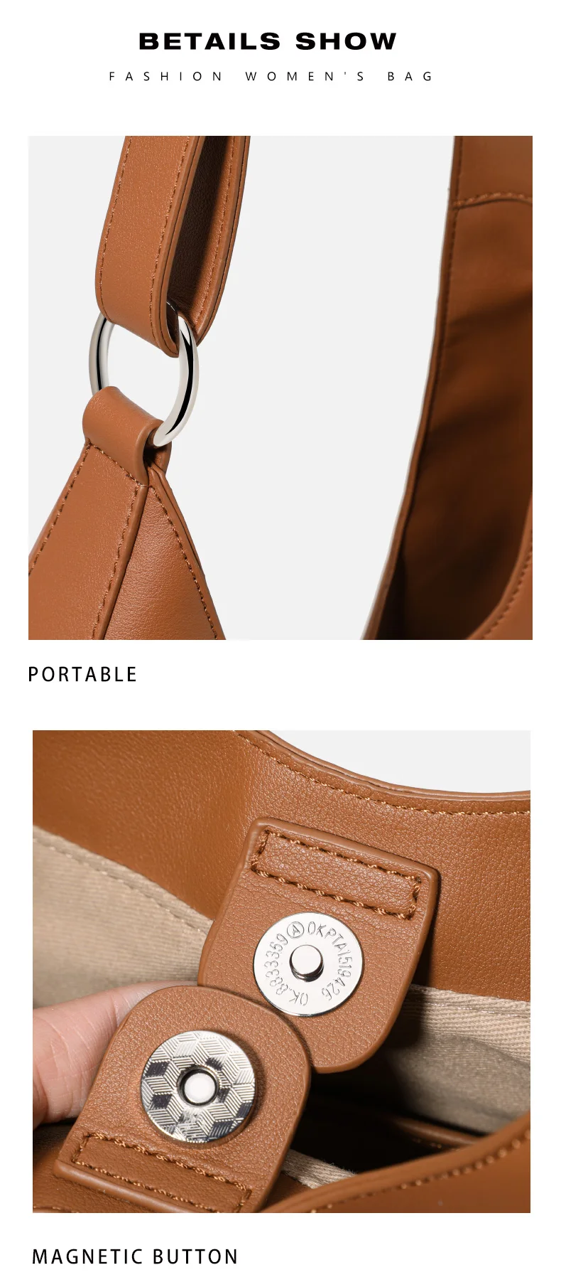 AIDRANI Damen Echtleder Rindsleder Unregelmäßige Halbmond-Umhängetasche Einzel-Schulter Achseldesign Halbkreis-Handtasche – Detail 11