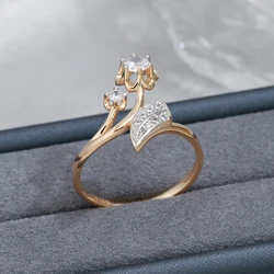 Gulkina 2022 New Luxury Women's Ring 585 Rose Gold Color Two Color Flowers Gentle Elegant Natural Zircon Women's Daily Jewelry