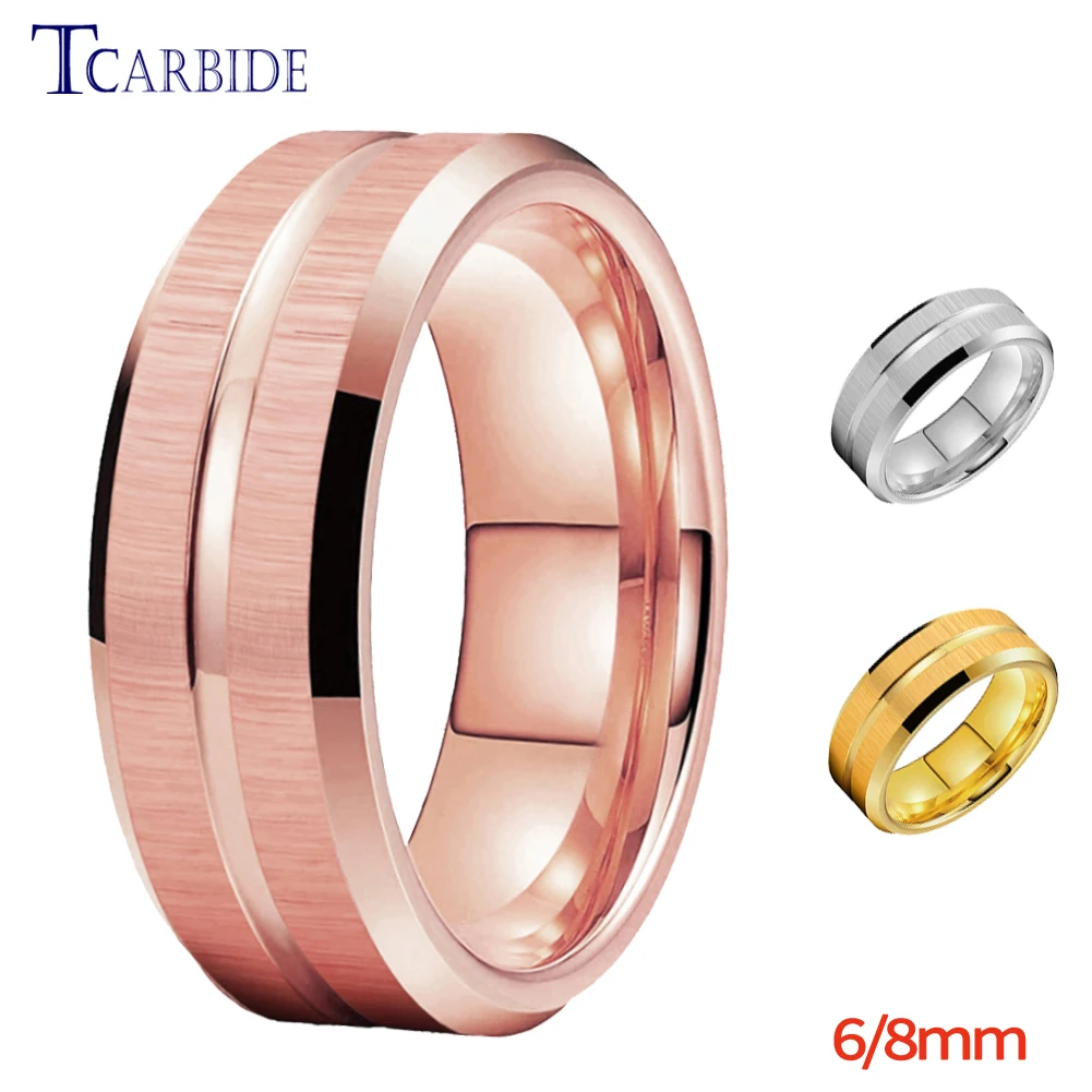 Factory Direct Price 6mm 8mm Tungsten Carbide Ring Men Women Wedding Band Grooved Beveled Brushed Nice Party Gift Jewelry