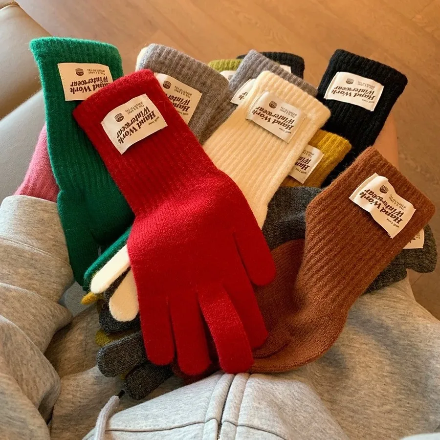 

Модные зимние теплые перчатки для женщин, однотонные утолщенные вязаные длинные перчатки для работы и учебы, повседневные варежки с сенсорным экраном и полными пальцами