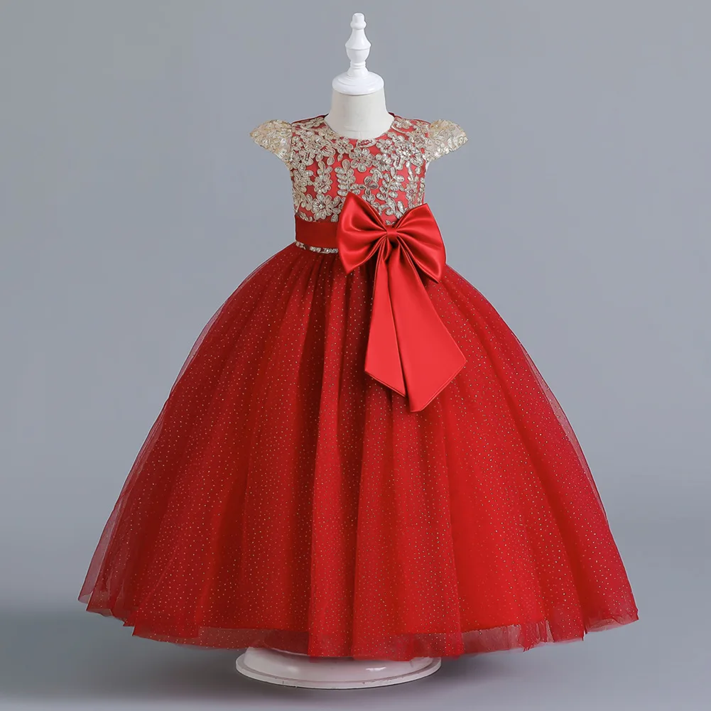 Christmas Girls Party Dresses Halloween Costume Puffy Dress Elegant Girl Princess Dress Fashion Sequin Bowknot Evening Dress