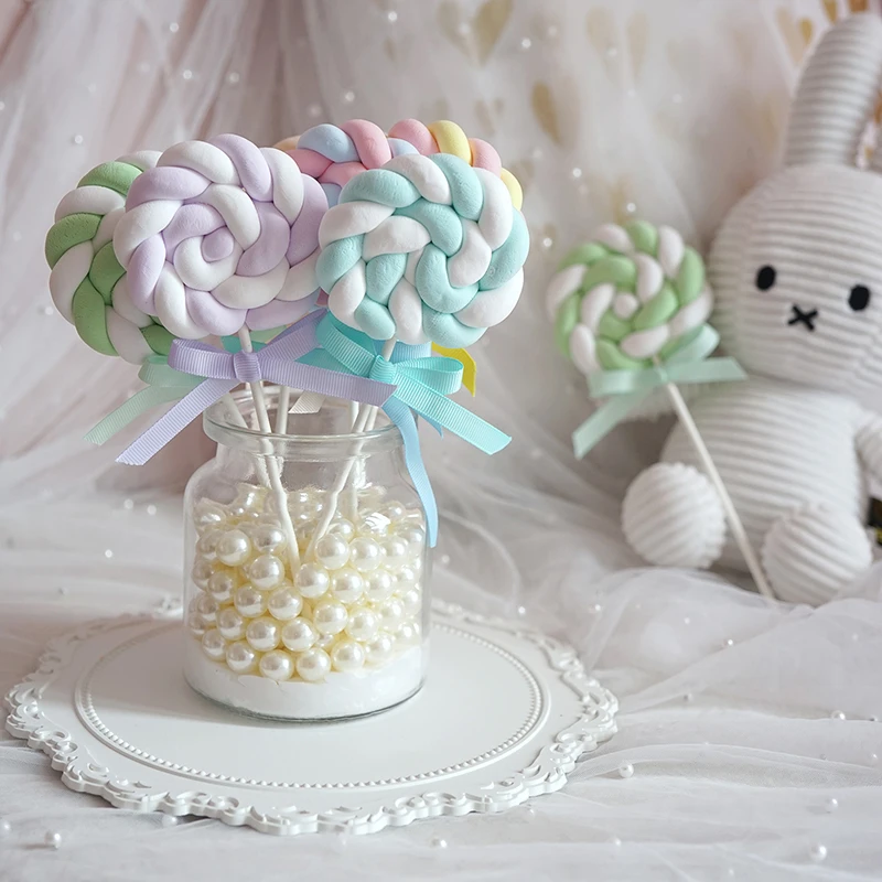 Handmade Clay Simulation Lollipop Model Pink Cute Candy Photo Props Window Decorations Dessert Table Fake Cake Home Decoration