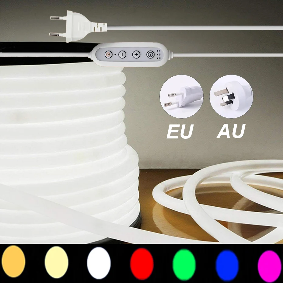 Dimmable 220V Round Led Neon Strip Light 120LEDs/m Flexible Ribbon Neon Lamp Outdoor Waterproof LED Tape Tube with EU/AU Plug