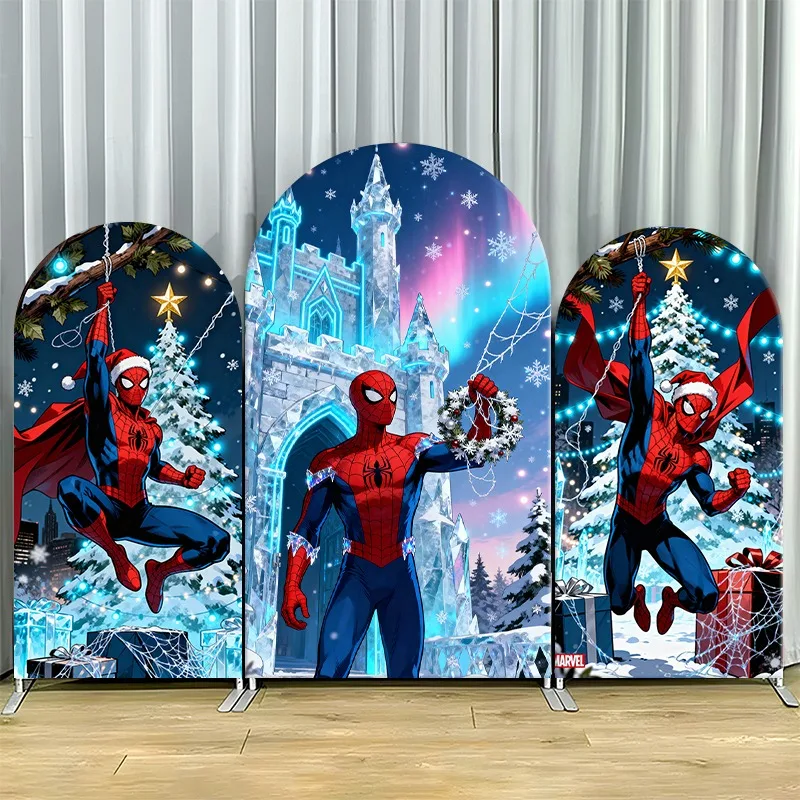 

Arch Backdrop Cover Single Side Spider Man Winter Castle Festive Holiday Snow Party Decoration Photo Booth Background Props