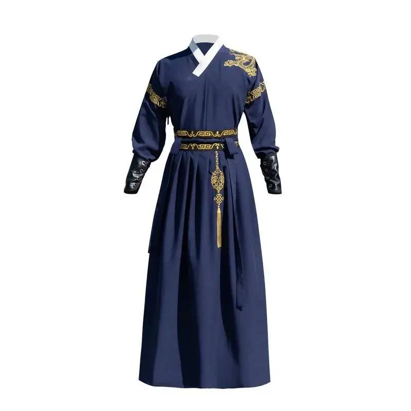 Chinese Traditional Hanfu Clothing for Men Ancient Swordsman Ethnic Blue Hanfu Outfit Han Dynasty Knight Performance Carnival view 5