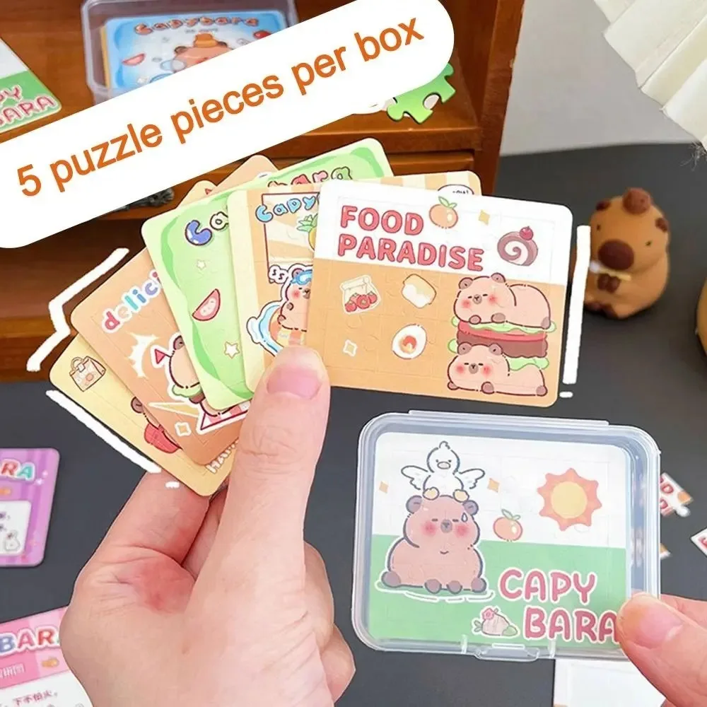 

With Box Capybara Cartoon Puzzle Hands-on Toys Paper Cartoon Mini Puzzle Toys Creative Easy Cartoon Puzzle Game Boys and Girls