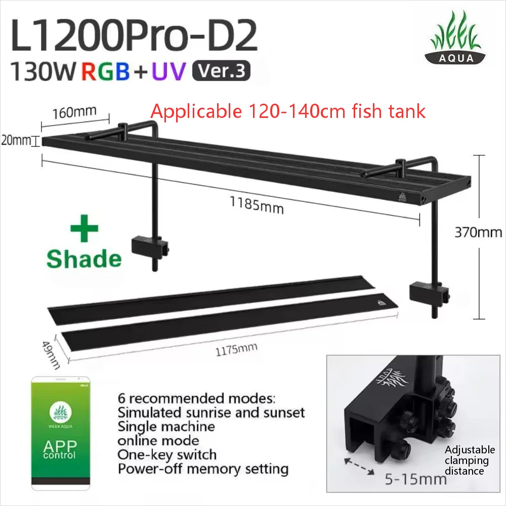 

Aquarium LED Light NEW Ver.3 WEEK AQUA L1200Pro-K L1200Pro-D2 RGB+UV Freshwater Planted Growing Fish Tank Lamp With APP Control