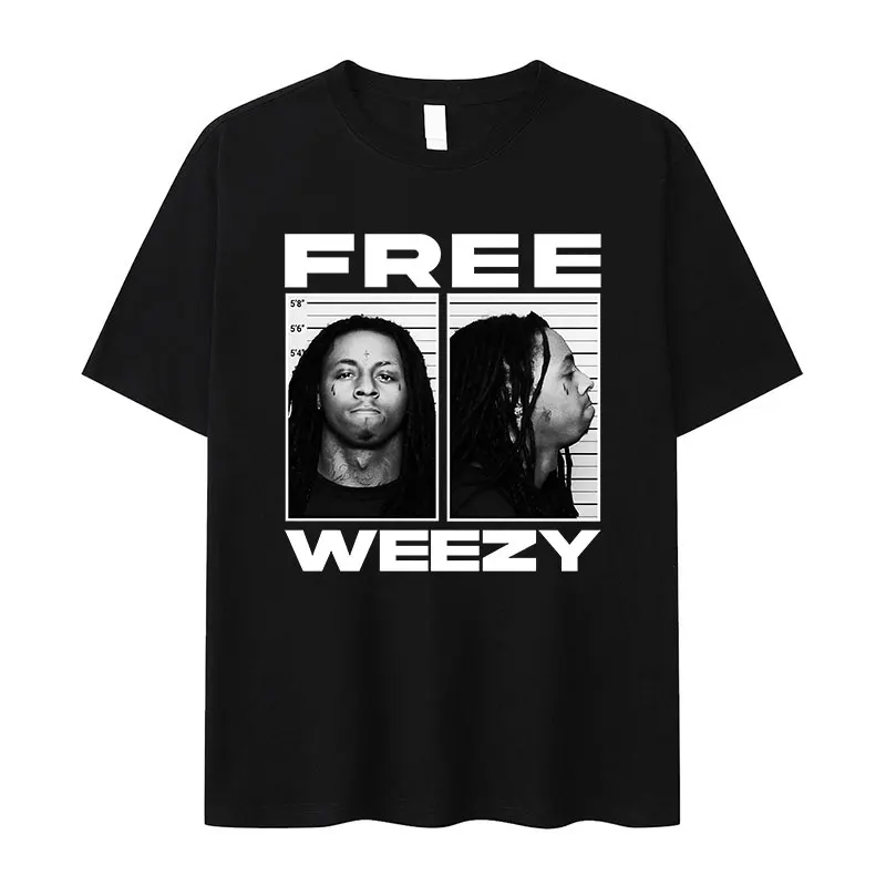 Rapper Lil Wayne FREE WEEZY Graphic T Shirt Men's Hip Hop Vintage Gothic T-shirts 100% Cotton Oversized T-shirt Trend Streetwear