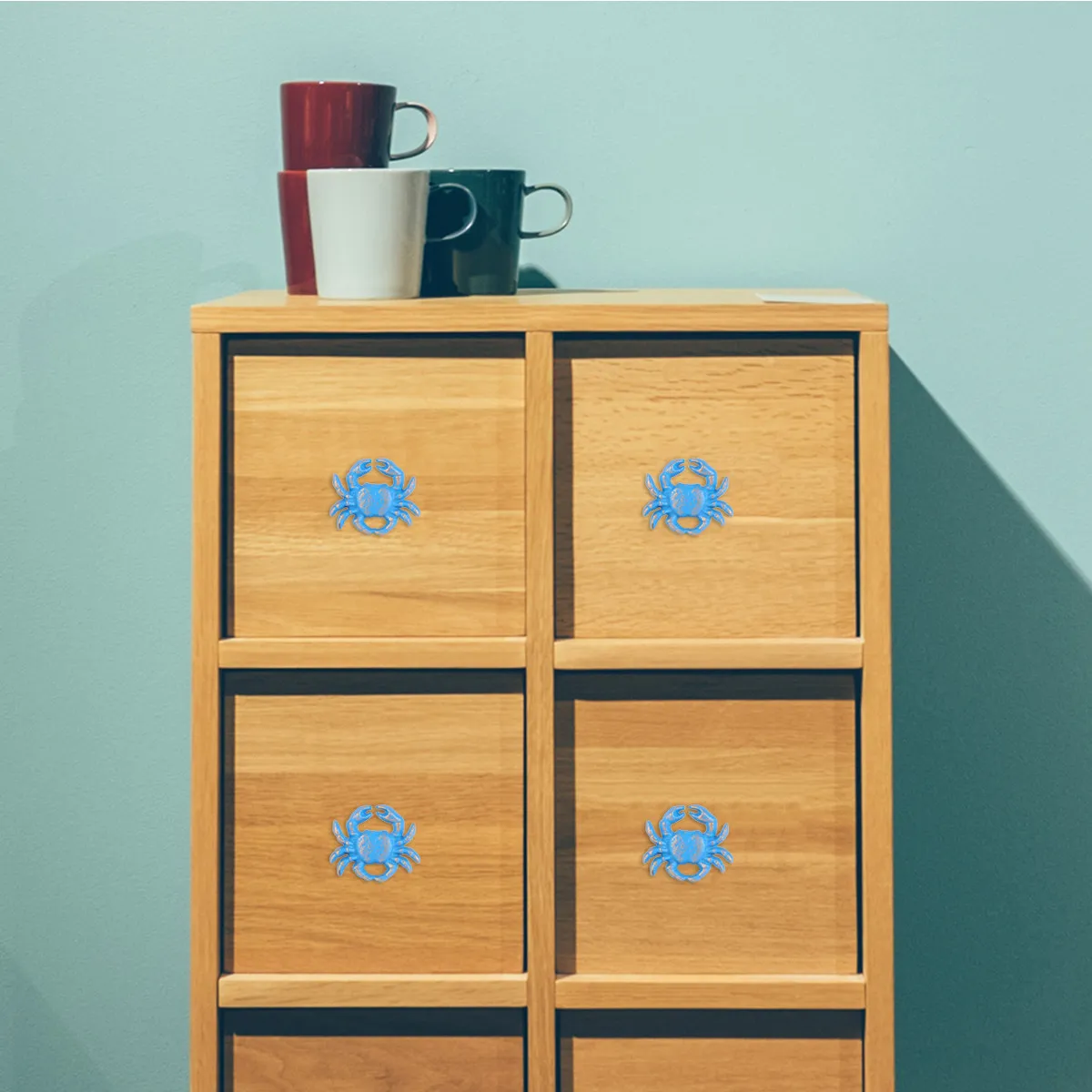 Tirador de Cajón de Hierro Fundido Estilo Océano Cangrejo Azul, Perilla de Gabinete de un Solo Agujero, Tirador Sencillo para Dormitorio, Cocina, Armario, Moderno