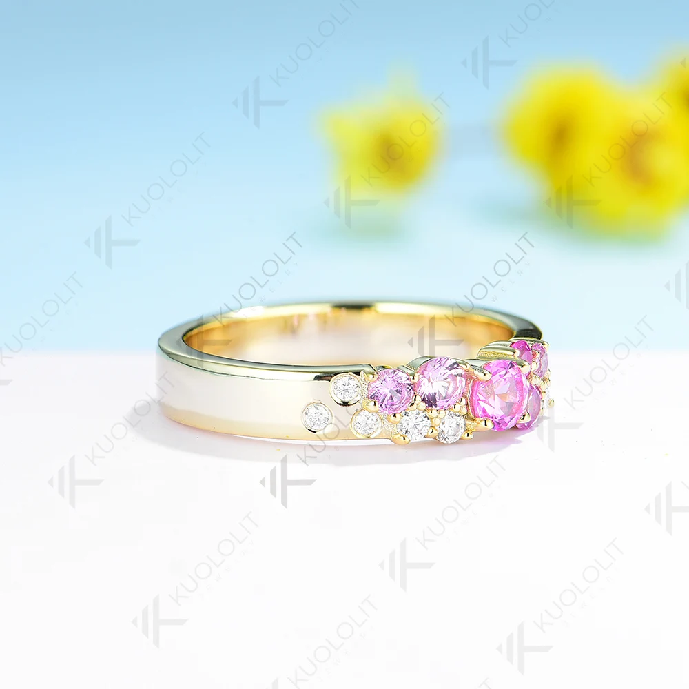 0.7CTW Round Cut Lab Grown Pink Sapphire Band IGI Certified DVVS1 Lab Grown Diamond Accent Ring S925 Sterling Silver 14K Gold Plated Anti Tarnish Fine Jewelry For Men Women Wedding Band Christmas Anniversary Party Gift Anti Allergy Tarnish Resistant