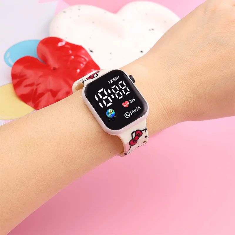 New Hello Kittle Stitch Cartoon Printed Key Led Watch Fashion Personality Square Elementary School Electronic Watch Strap