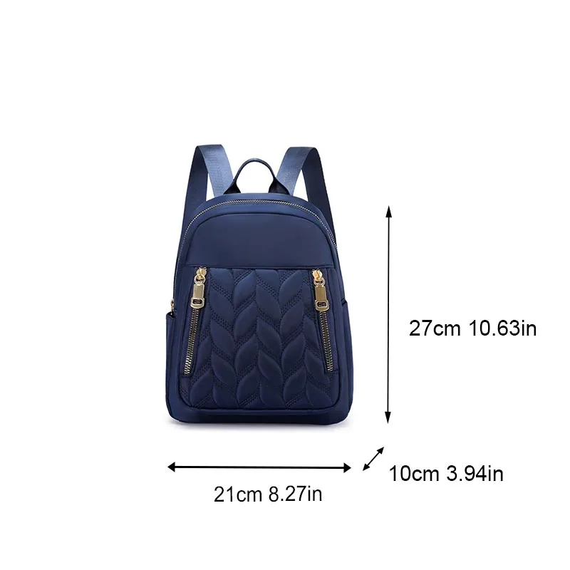 New Leaf Pattern Leisure Travel Nylon Backpack Solid Color Waterproof High-quality Zipper Decorative Women\'s Bag