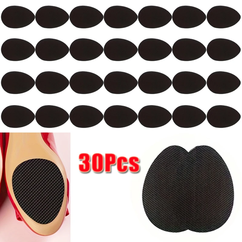 30Pcs Black Oval High Heel Sandal Sole Protect Anti-Slip Outsole Pad Frosted Sticker Shoe Bottom Patch Pads Stickers Tools Parts