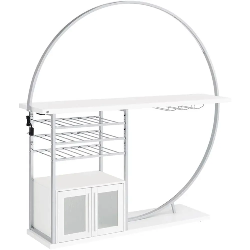 

Глянцевый белый круглый деревянный домашний бар со светодиодной подсветкой и встроенным хранилищем для вина