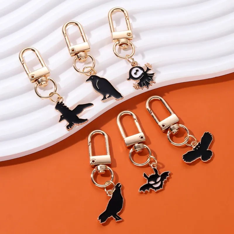 Image of Neue Mode Halloween schwarzen Vogel Krähe Emaille Schlüssel bund lustige Tier Schlüssel ring für die Herstellung von handgemachten DIY Schmuck Zubehör Ergebnisse