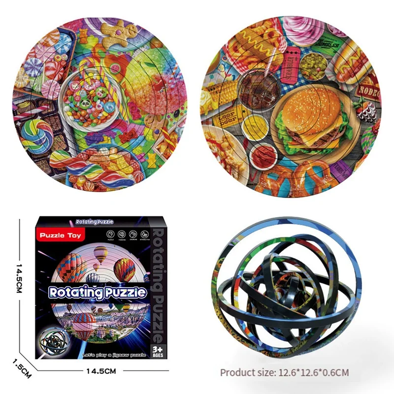 Brinquedo quebra-cabeça circular dupla face para crianças, quebra-cabeça rotativo, rotação dimensional de 360 graus presentes de Natal
