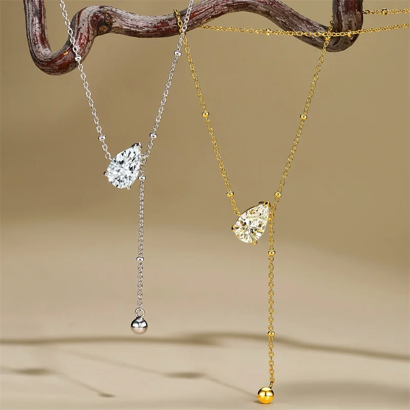 

Женское ожерелье с подвеской из стерлингового серебра 925 пробы, 2 карата, 3А с кубическим цирконием, цепочка на ключицу с бриллиантами и каплями воды (подарок)