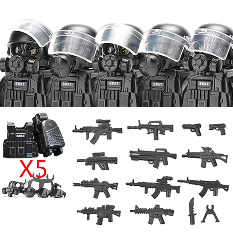Militär-Spezialeinheiten-Serie Bausteine Stadt-Polizei Kommando SWAT Armee-Soldat Figur Gasmaske Waffen Bausteine Spielzeug