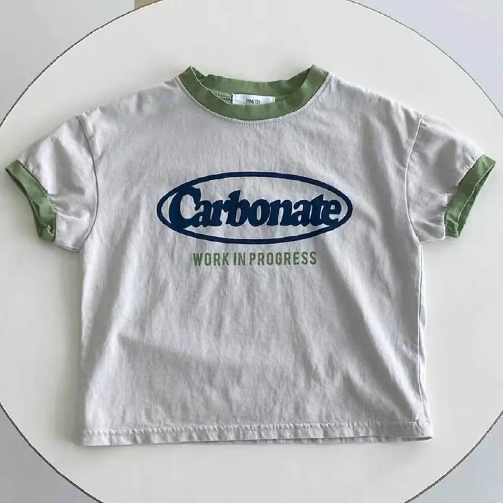 Camisetas de manga curta com letras de bebê, infantil de algodão, tops casuais para crianças, verão, novo, 2022