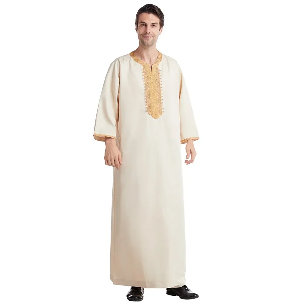 Uomo tradizionale musulmano Jubba Thobes arabo abbigliamento islamico moda ricamo caftano Arabia Saudita Dubai Abaya abito lungo abiti