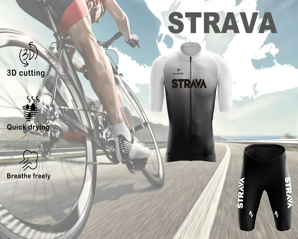 STRAVA Men's Cycling Gear Cycling Sports City Highway Camping Mountain Athletic Cycling Jacket Short Sleeve Bib Set