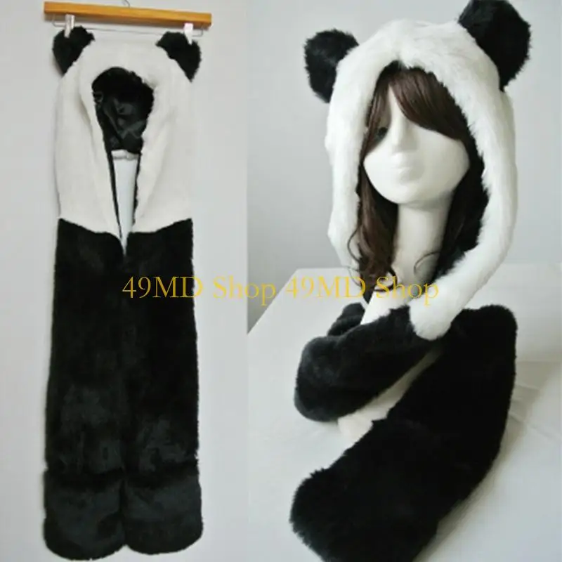 49MD Children New Warm Gloves Hats Scarves Plush Scarf Hooded Autumn Winter for Party Costume Accessories