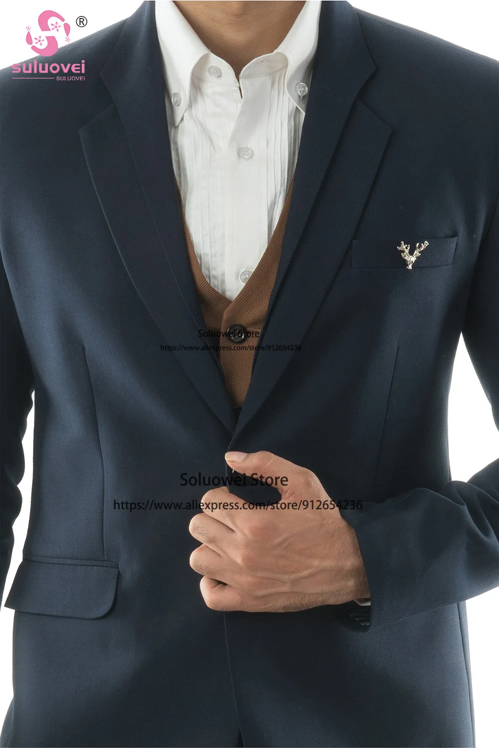 Clássico azul marinho fino ajuste ternos para homens elegante 3 peça jaqueta colete e calças conjunto formal noivo casamento smoking vestidos de novia