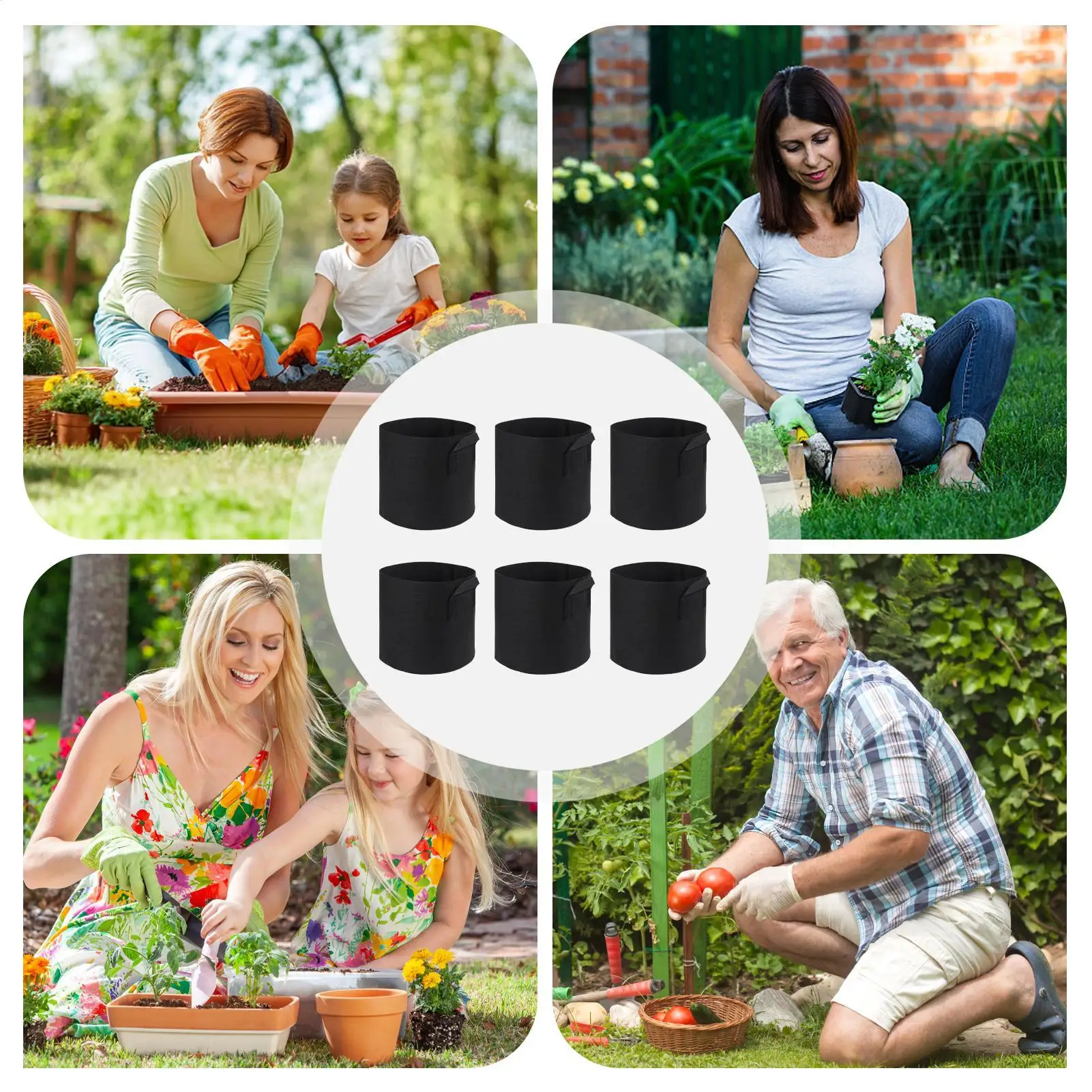 Fabric Grow Bags 6 Pieces Flower Containers With Handle Potato Grow Bags For Outdoor Patio Balcony Greenhouse Backyard Farm