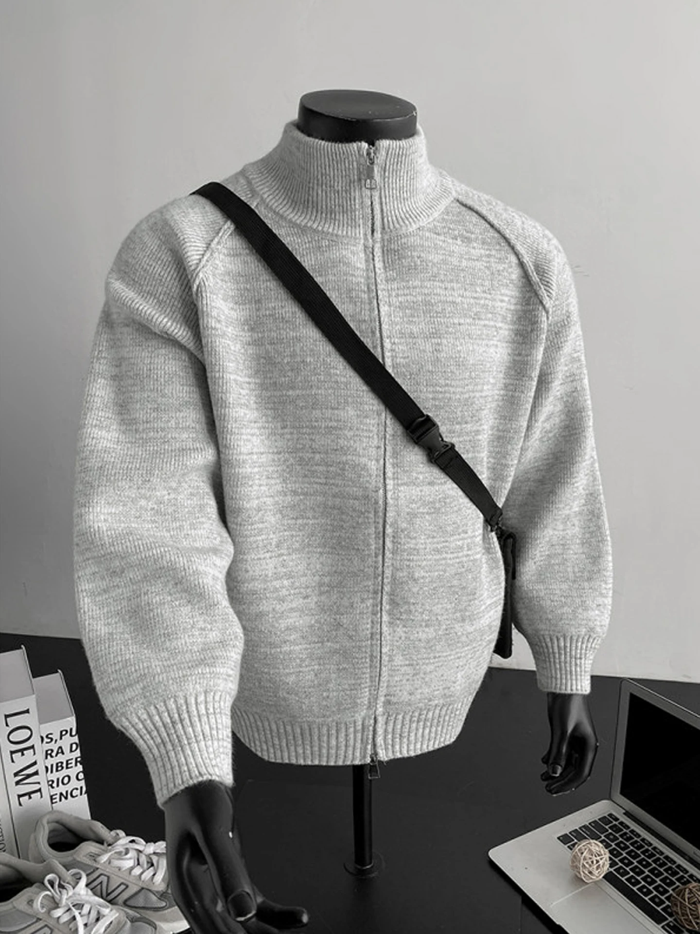 

Men's Zipper Ne Knitwear Double Zipper Patchwork Stand Collar Open Cardigan Sweater Vintage American Sle Innerwear Outerwear