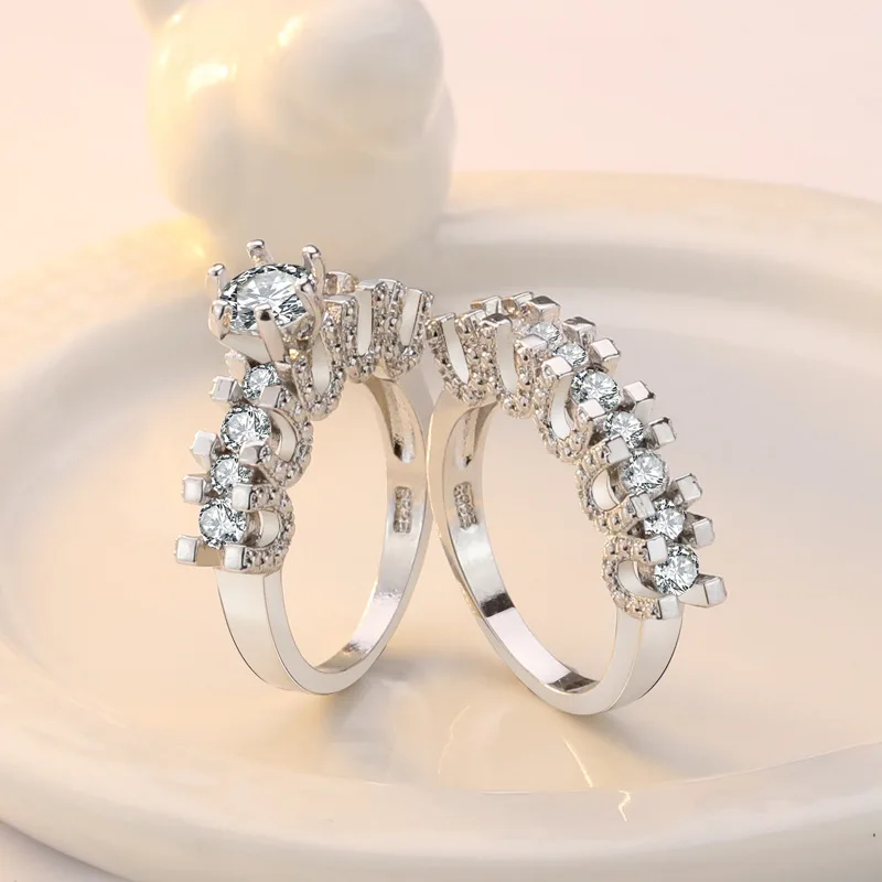 925 Sterling Silver Ring Eight Hearts Eight Arrows Zircon Full Diamond Set Wedding Engagement Banquet