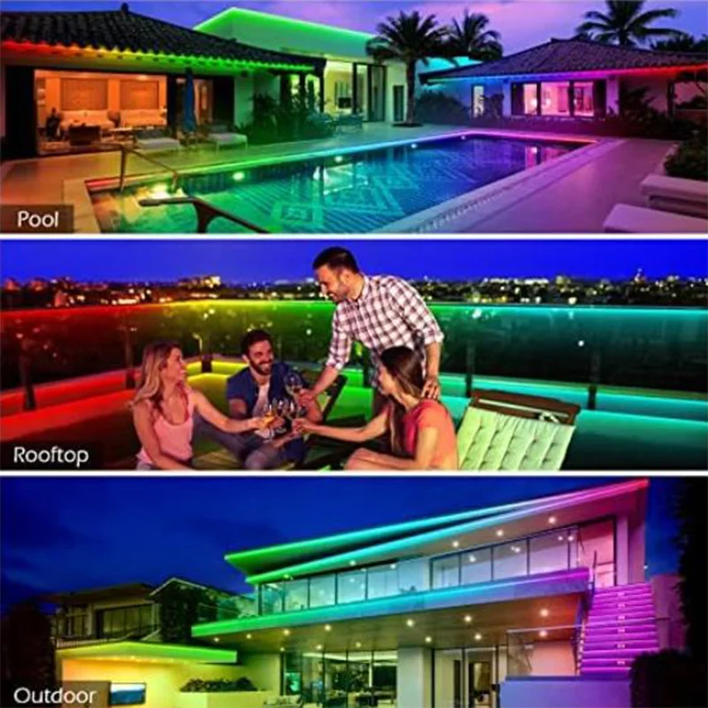 32.8ft Outdoor Led Strip Lights Waterproof 24V RGB Led Rope Lights App Control Music Sync for Home Balcony Roof Patio Garden
